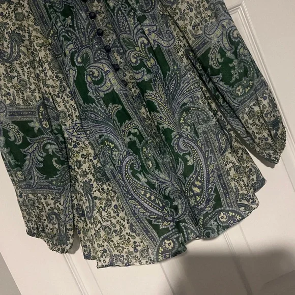 ZIMMERMANN OTTIE LINEN BILLOW BLOUSE GREEN PAISLEY - Picture 5 of 14